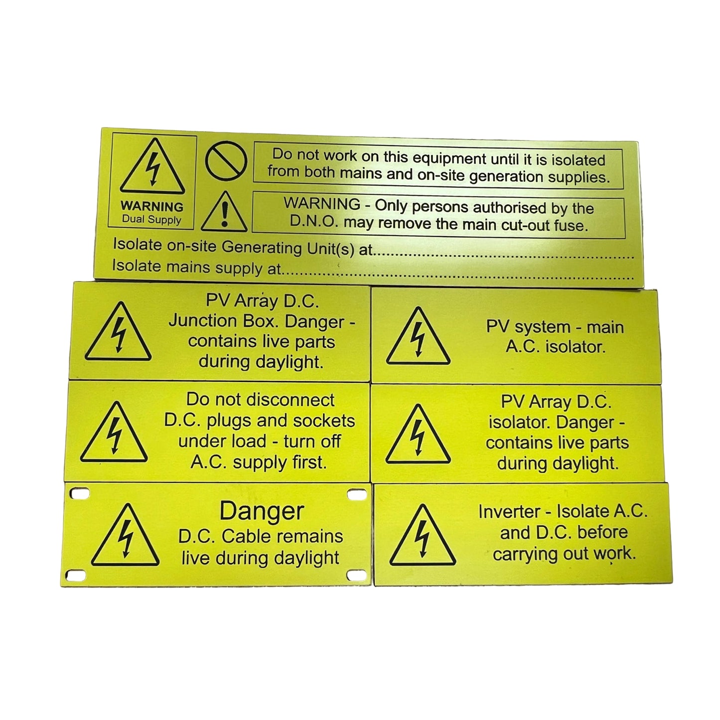 Set of solar panel engraved labels