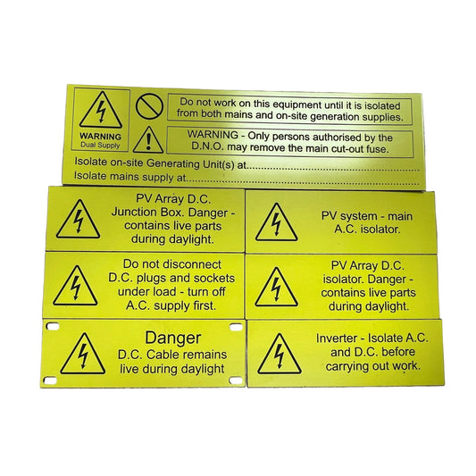 Set of solar panel engraved labels